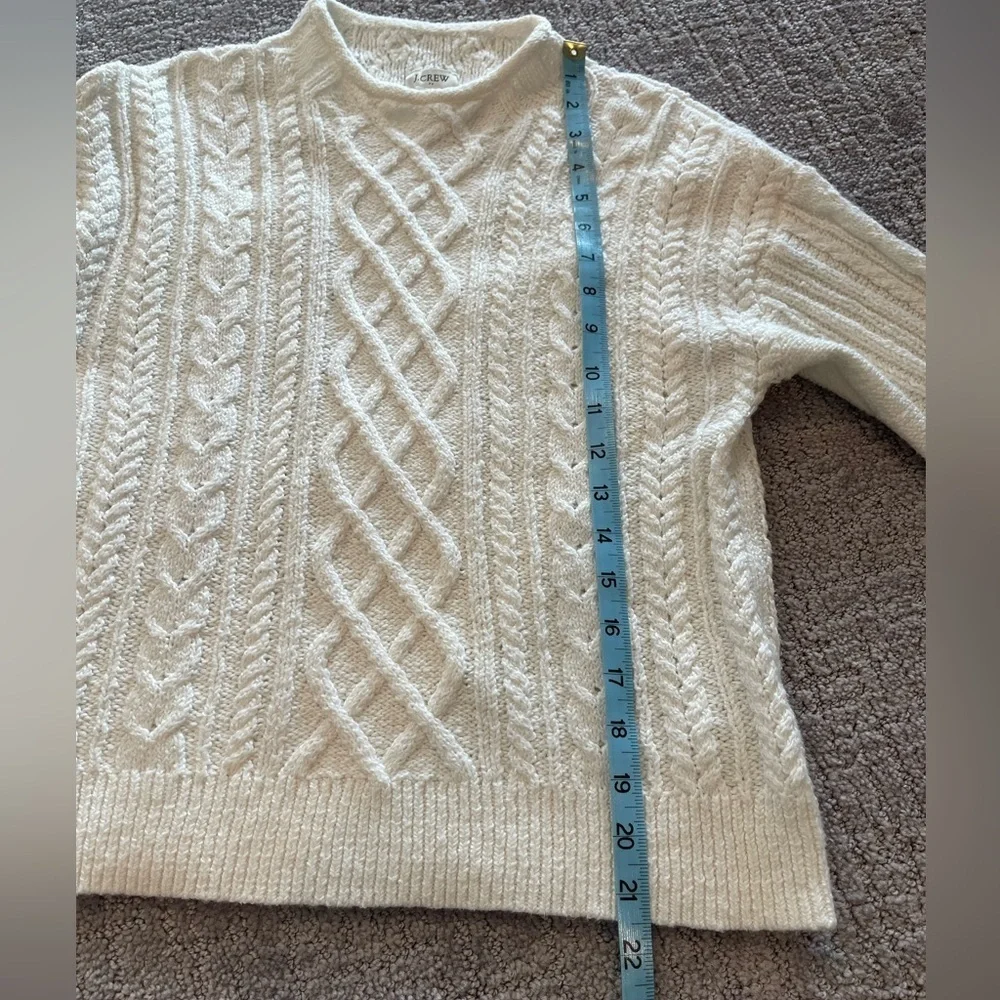 J. Crew Women's Cream/White Cable Knit Sweater, Mock Neck, Long Sleeve, Size XS